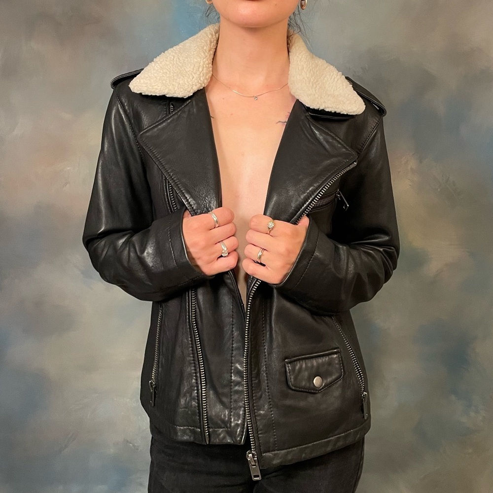 Black Lucky Brand lamb skin jacket with shearling